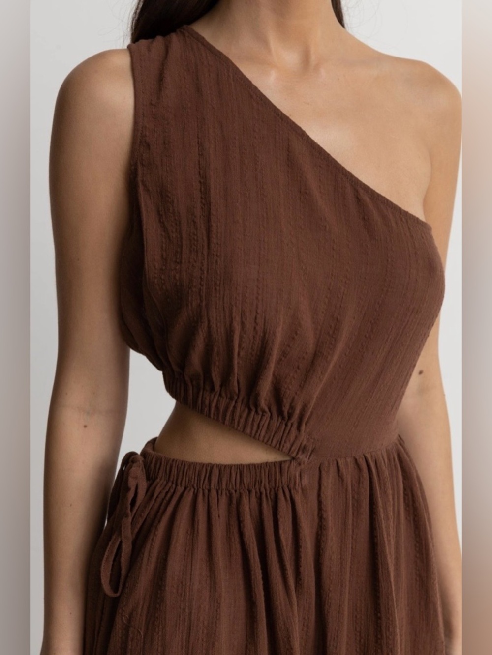 Rhythm. NWT Tyler One-shoulder Maxi Dress Brown Cotton XS